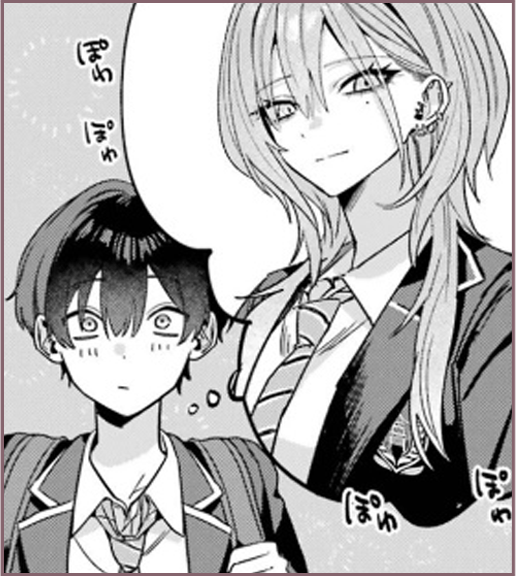 戸惑う黒瀬くんと灰宮先輩が並ぶコマ
